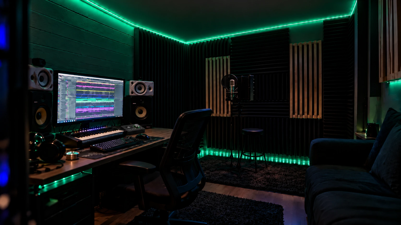 Estudio NextGen, escritorio y zona de grabación